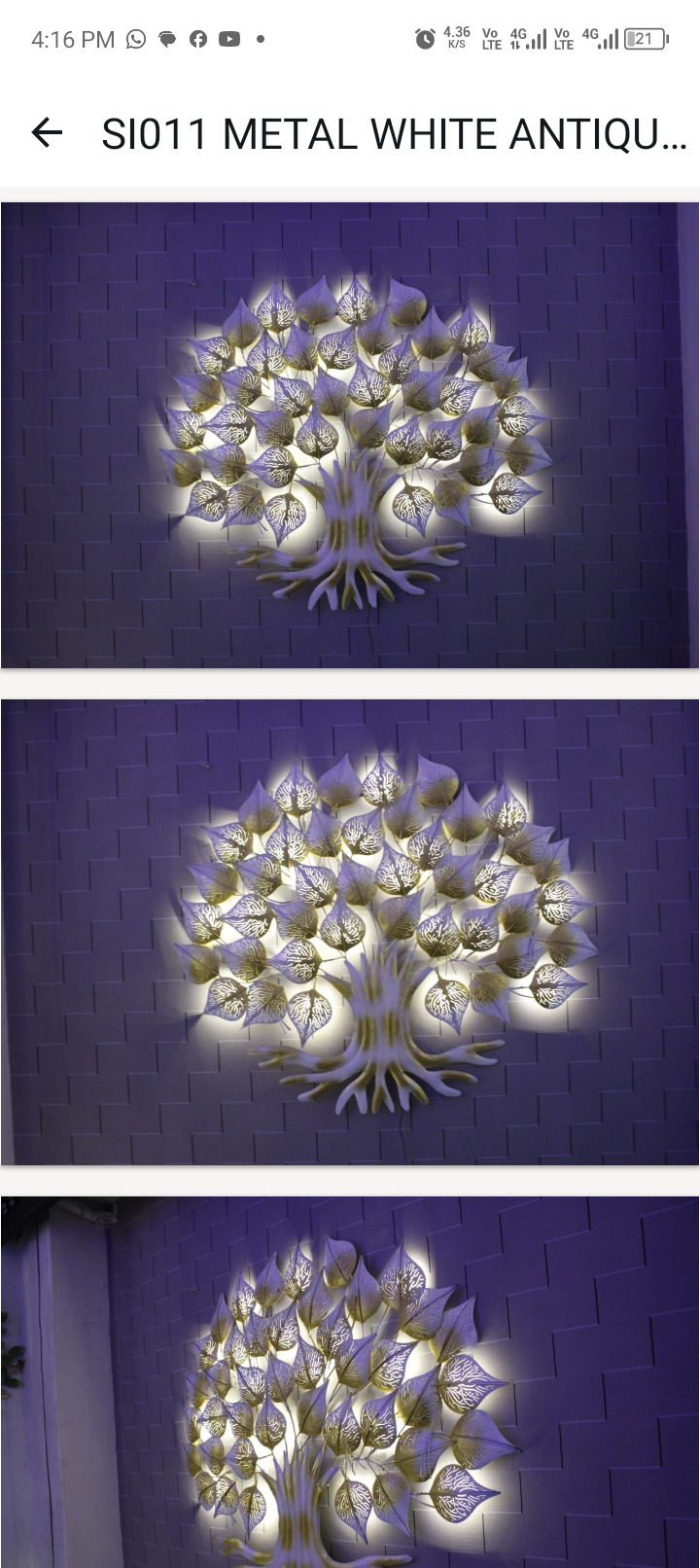 METAL WHITE TREE WITH LED LIGHT POSITIVE ENERGY HEALING